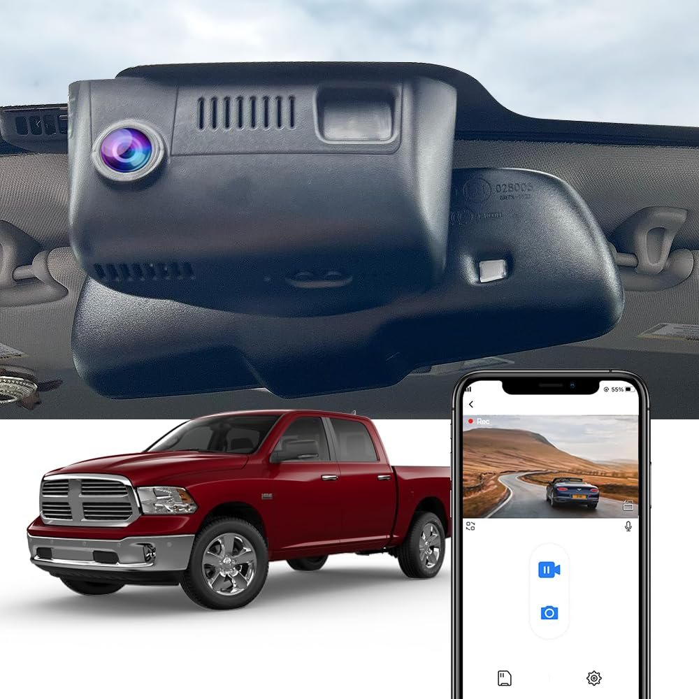 Fitcamx 4K Dash Cam Suitable for RAM 3500 2500 1500 2013-2018 (HD2-6091, No Vent in Front), OEM Factory Style, UHD 2160P Video, Built-in WiFi & APP, Loop Recording, G-Sensor, Easy to Use, 64GB