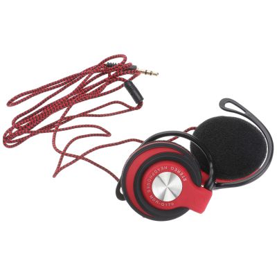 IWOWHERO 5mm Clip on Ear Hook Headphones Wired with Mic, Noise Reduction Stereo Earbuds for Mp3 Player Computer, Red, Suitable for Sports and Daily Use
