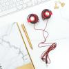 IWOWHERO 5mm Clip on Ear Hook Headphones Wired with Mic, Noise Reduction Stereo Earbuds for Mp3 Player Computer, Red, Suitable for Sports and Daily Use view 4