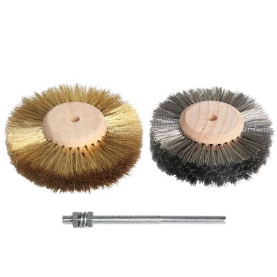 2pcs 80mm 4 Inch Stainless Steel Brass Wire Wheel Brush Set for Drill Shank 1/4" for Wood Metal polishing deburring Cleaning(80mm Brass 2pcs)