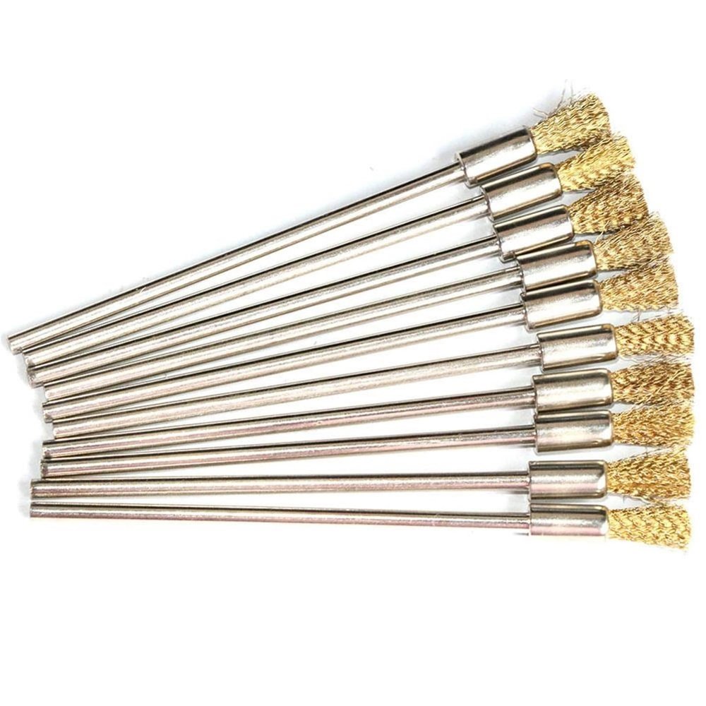 9pc/10Pc Stainless Steel Wire End Brush Brass Pen Shape Bristle Scratch Brushes Extension Rod 1/8" Shank for Power Rotary Tool(Brass 10pcs)