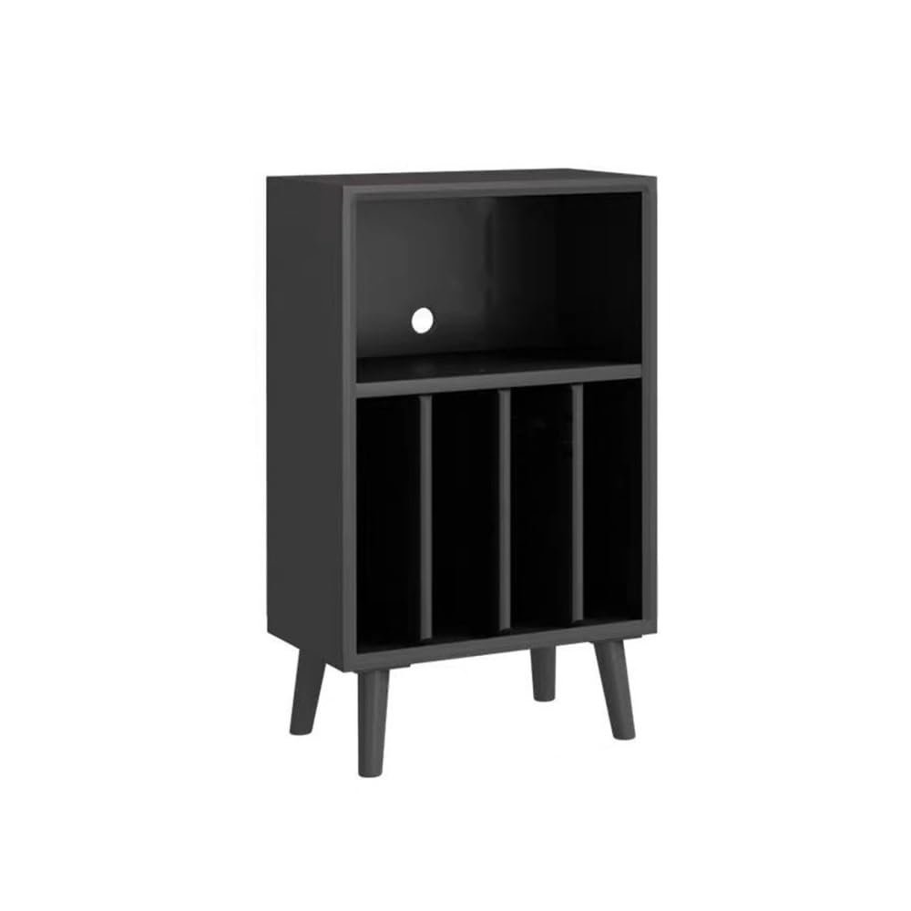 AHUCPLKN Cd Rack Floor-standing Low Vinyl Record Storage Holder Wooden CD Display Cabinet(Black)