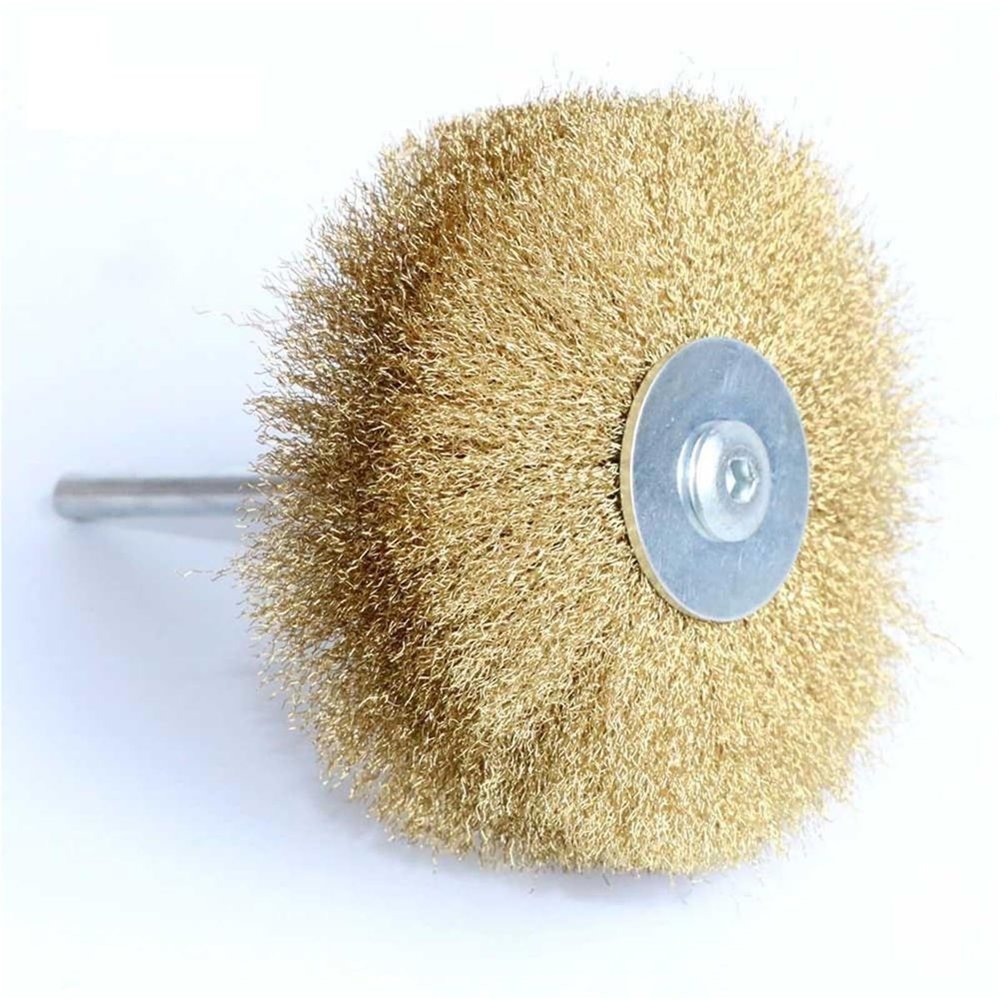 1Pc 80mm Stainless Steel Wire Abrasive Brush Brass Wire Wheel Polishing Grinding Brush for Wood Metal 1/4" Shank Drill Rotary to(Brass Wire)