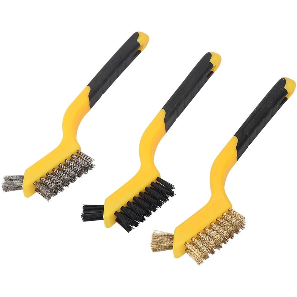 3pcs 7Inch Wire Brush Set Mini Brass Brush Nylon Cleaning Brush for Kitchen Dirt Metal Rust Removal Narrow Dead Corners Cleaning