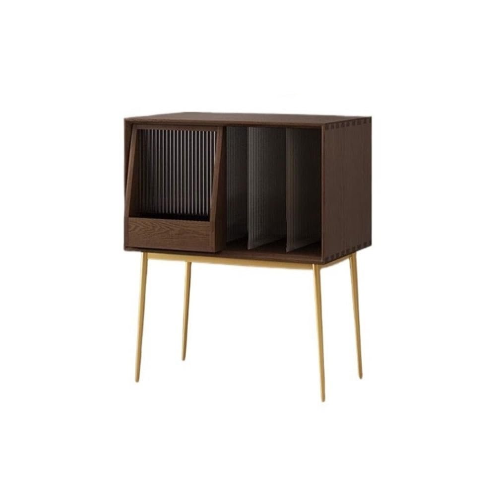 AHUCPLKN Cd Rack Light Luxury Wooden Vinyl Record Cabinet with Sliding Doors, High Legged Books CD Storage Rack