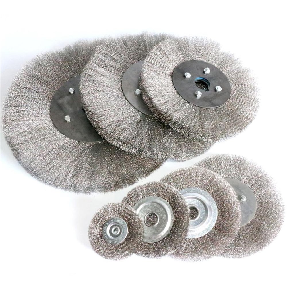 0.15mm Stainless Steel Wire Wheel Brush 3"-10" Flat Type for Bench Grinder Polishing Abrasive Tool Metal Derust Wood Deburring(200mmx32mm 1pc)
