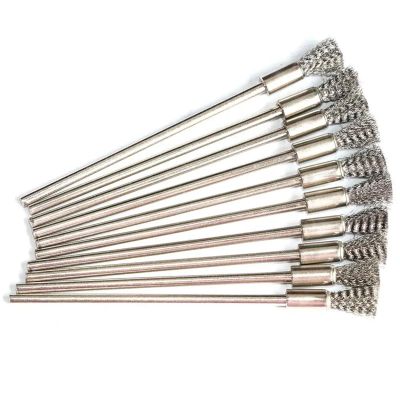 9pc/10Pc Stainless Steel Wire End Brush Brass Pen Shape Bristle Scratch Brushes Extension Rod 1/8" Shank for Power Rotary Tool(Stainless 10pcs)