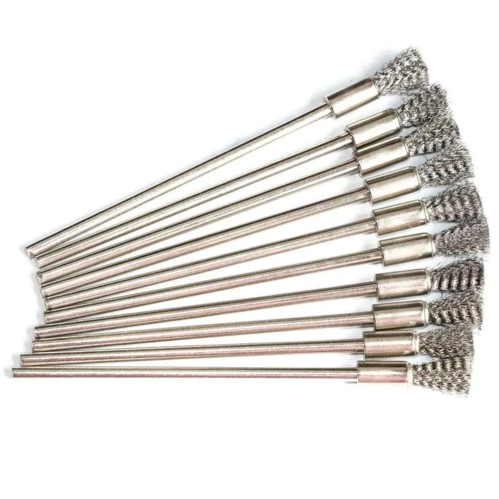 9pc/10Pc Stainless Steel Wire End Brush Brass Pen Shape Bristle Scratch Brushes Extension Rod 1/8" Shank for Power Rotary Tool(Stainless 10pcs)
