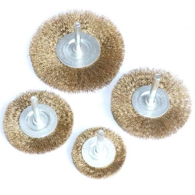 4pcs 2inch/3"/4" Brass Coated Wire Wheel Brush for Drill Shank 1/4" for Removing Paint Derust and Cleaning(75mm 4pcs)