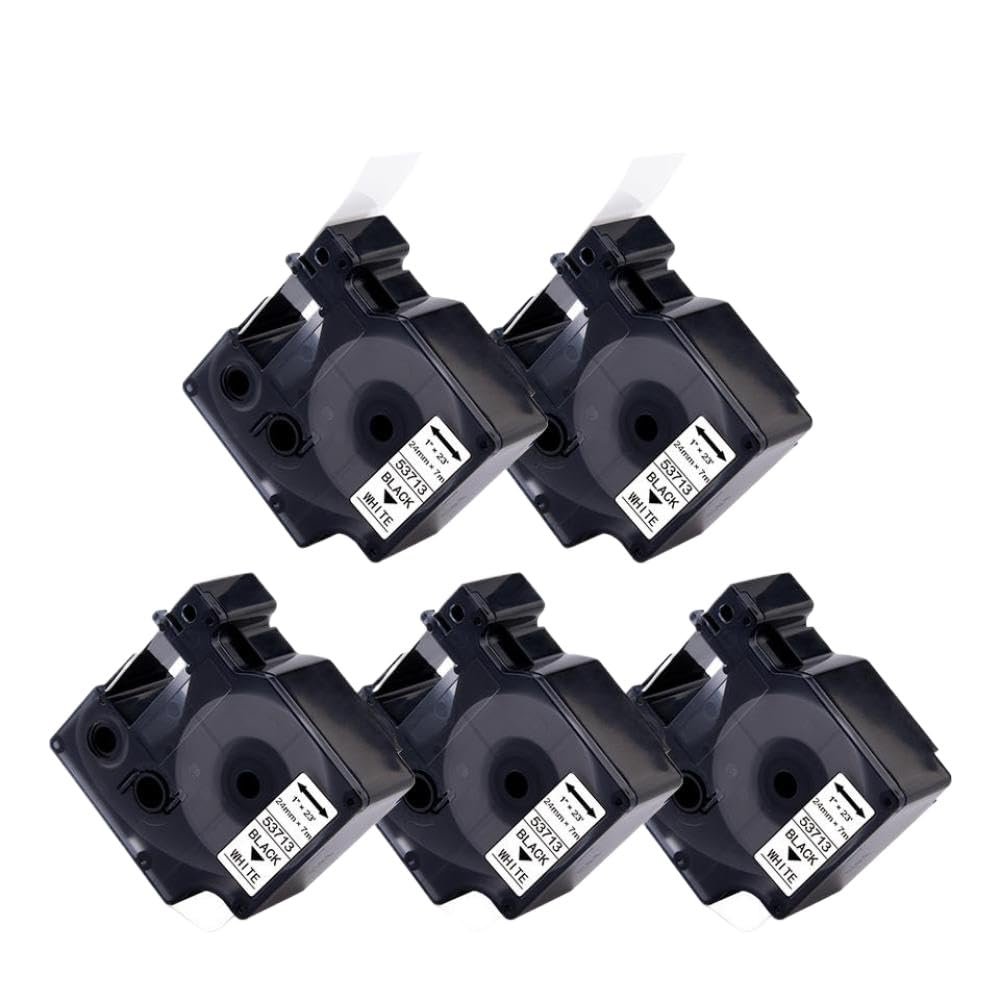 5 Pack 24mm Tape for D1 Label Tape 53713 53716 53717 53718 53719 Printing Ribbon Compatible with LabelManager 400 450(5PK Black on White)
