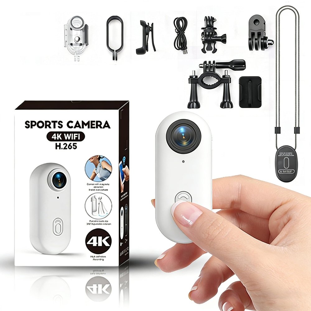 Winnes 4K Mini Body Camera Action Body Cam Thumb Sports Camera Hands Free Waterproof 30M POV Video Recording Wearable with Necklace,Magnetic Clip,Helmet Cam for Cycling,Ski,Motorcycle,Pets(White)