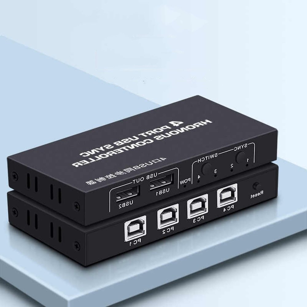 4-Port USB Synchronizer - KVM Switch/Distributor, Keyboard Mouse Shared Display Synchronization Controller, for Game Tudios, Security/Stock Market Surveillance, Offices