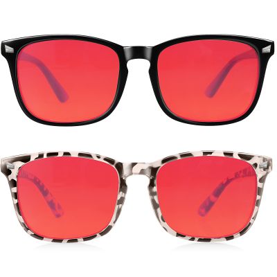 Vbewo 2 Packs Professional Sleep Glasses with 99.9% Blue Light Blocking Dual AR Coatings Red Lens, Computer Gaming Glasses for Men Women, Anti Fatigue & Eye Strain