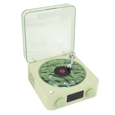 BONKZEBU Vintage Waves Player Stereo Speaker,Cordless Waves Player Night Light,Portable Speaker Time Display, Wave for Sleep Relaxing (Green)