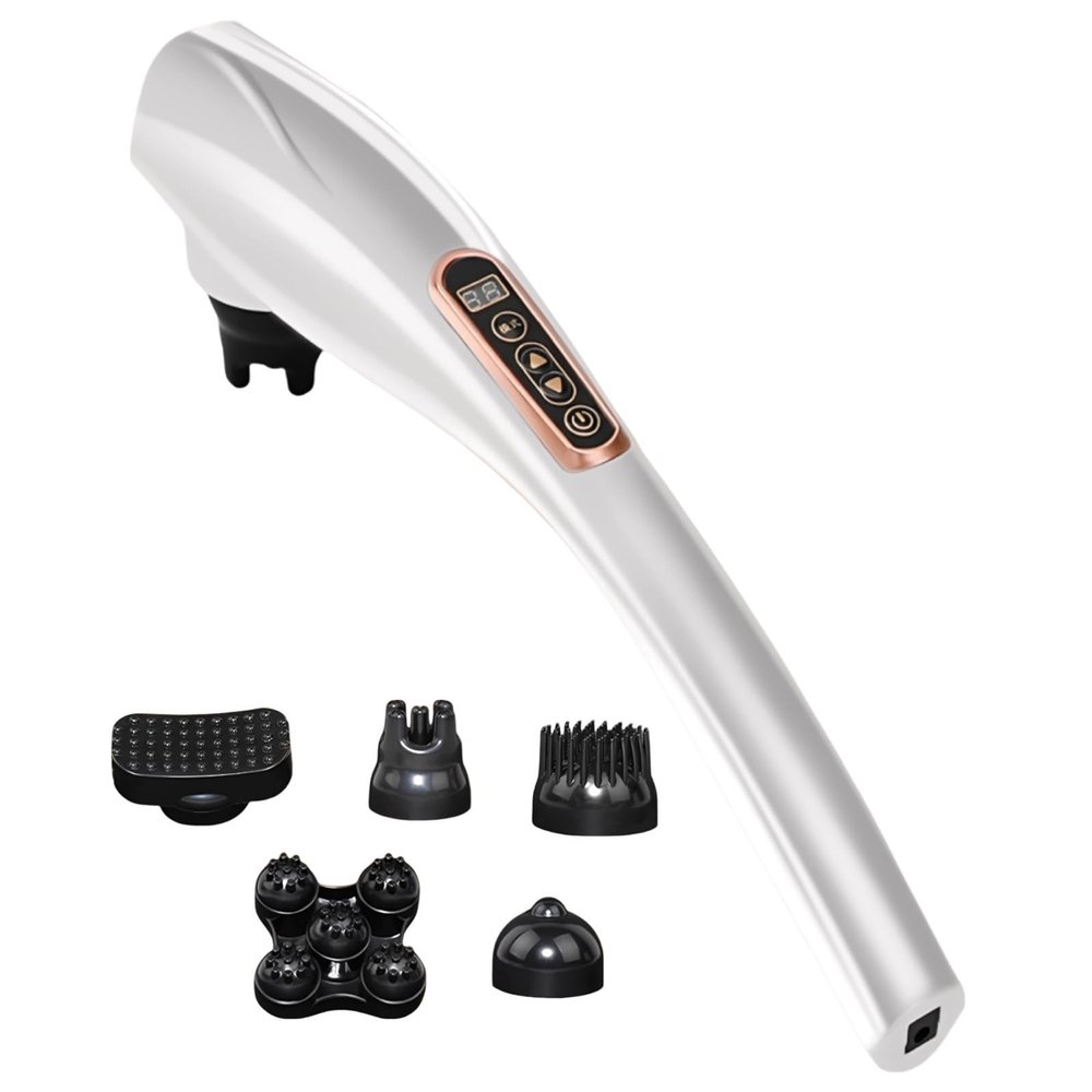 Tressify Handheld Massager For Tissue, Portable Cordless Massage Wand, Lcd Display, 12 Modes, 10 Speeds, 5 Heads, Rechargeable