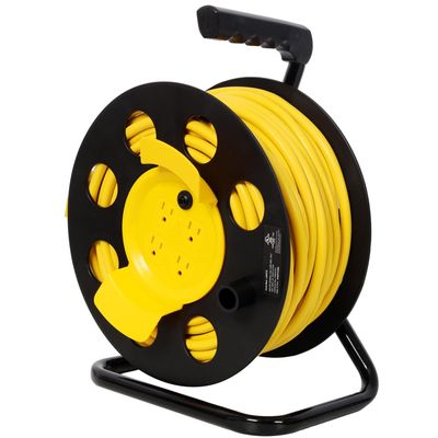 100FT Heavy-Duty Retractable Extension Cord Reel, 12AWG 12A Power Cord with 4 Outlets & Dust Covers, Portable Handle & Safety Overload Circuit Breaker (UL Certified, Yellow)