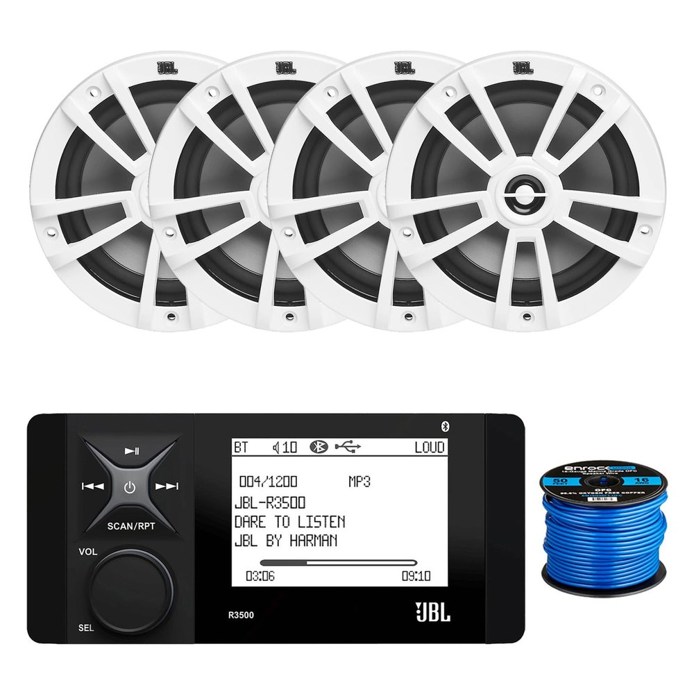 Marine Bluetooth AM/FM Stereo Digital Media Receiver, 4X 6.5 OEM Replacement Speakers (White) w/Wire