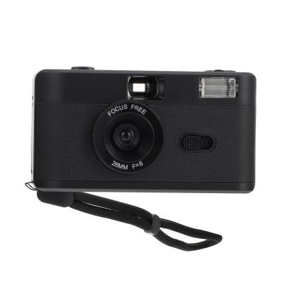 Black Retro 35mm Film Camera with Built-in Flash, Reusable ABS