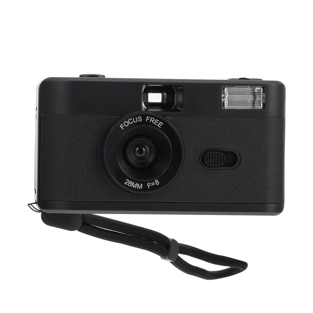 Black Retro 35mm Film Camera with Built-in Flash, Reusable ABS