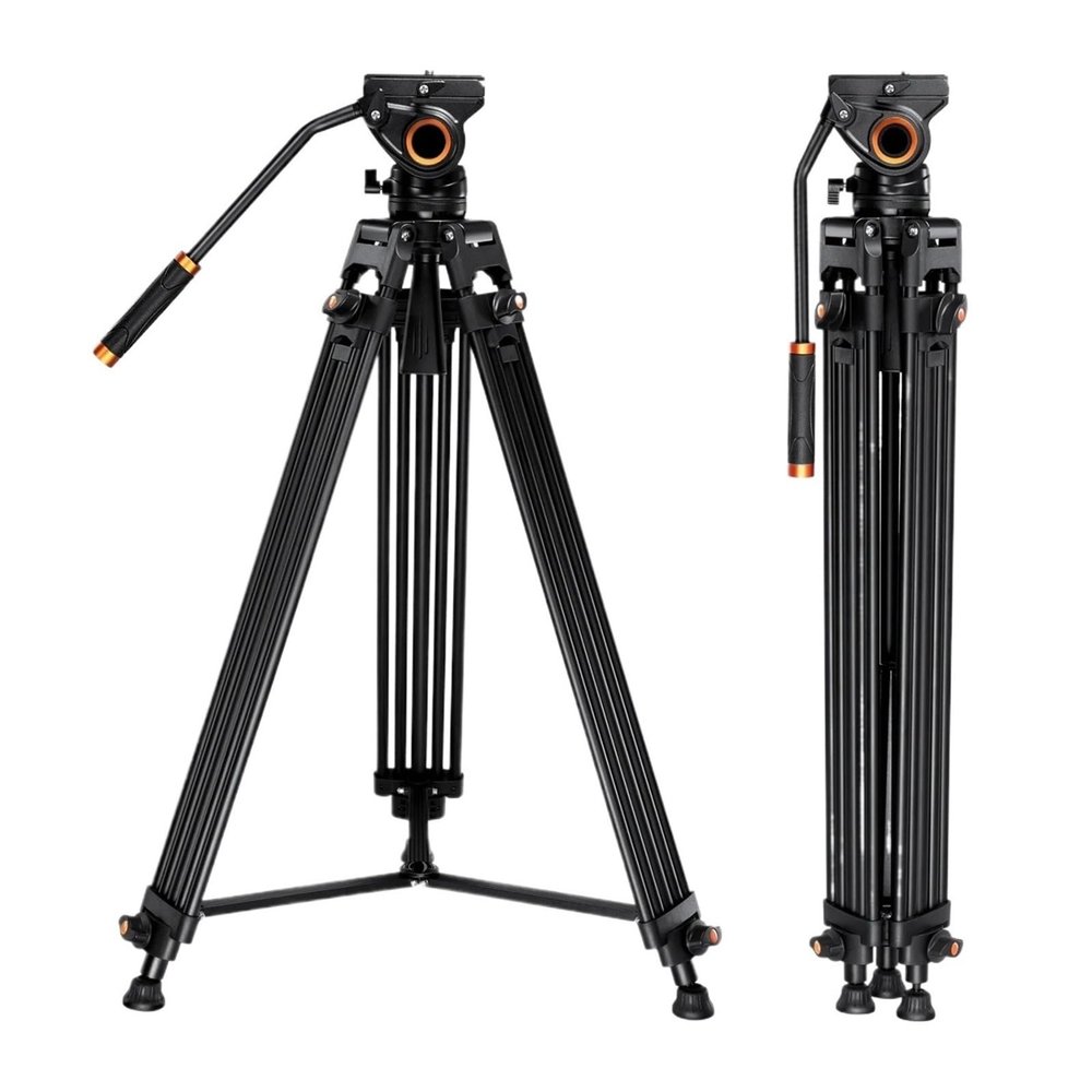 Tripod Stand, 72inch/1.8m Video Tripod Aluminum Transverse Center Column 17.6lbs/8KG with Fluid Head for DSLR Camcorders Camera
