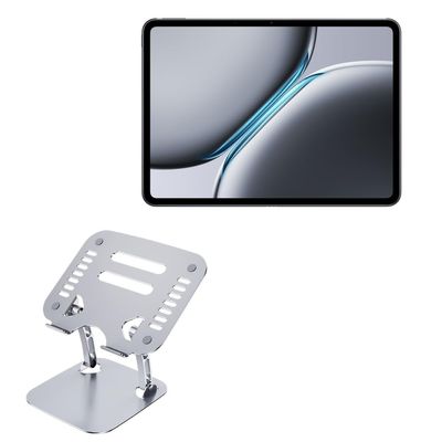 BoxWave Stand and Mount Compatible with OnePlus Pad 2 - Executive VersaView Stand, Ergonomic Adjustable Viewing Angle Metallic Riser - Metallic Silver