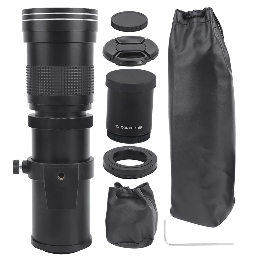 Nurnesy Camera Telephoto Lens Lens 420800mm F8.316 Manual Focusing Zoom Telephoto Telescope for EFS Mount Camera (Black)