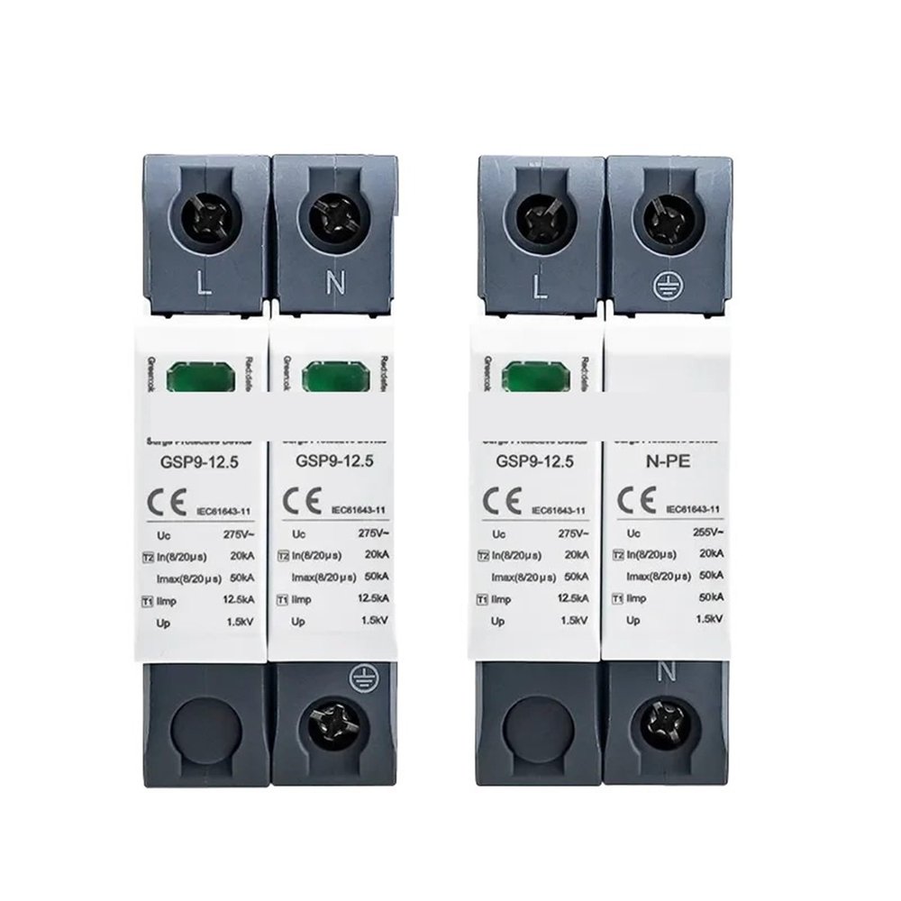 1PC GSP9 12.5KA T1+T2 Class 50KA SPD 2P 1P+NPE Surge Protector 275VAC Din Rail House Surge Protector(1P NPE 12.5KA 275VAC)