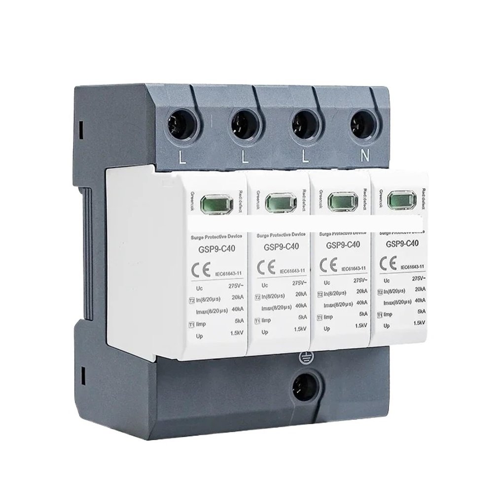 1pc GSP9 4Pole Surge Protector 20KA-40KA SPD AC275V AC385V 400V 440V SPD House Surge Protector 3P+N Din Rail(4P AC275V 40KA)
