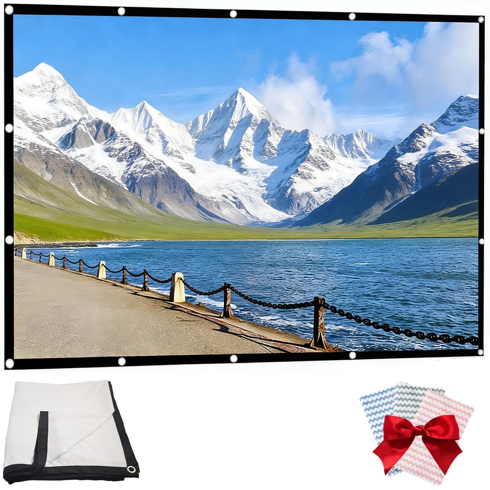 4k Metal Lightproof Foldable Portable Movie Screen, HD Anti Light Projector Screen - 160 Wide Angle, 16:9, Wrinkle-Free Cinema Screen with Hooks, Thickened Rope Design for Home (150in)