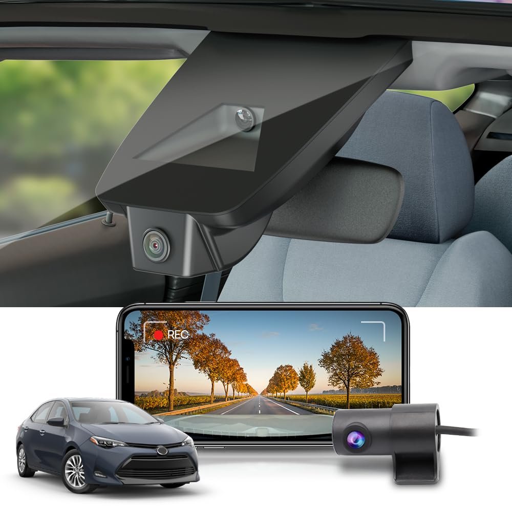 Fitcamx Front 2K+Rear 1080P Dash Cam Adapts for Toyota Corolla 2017 2018 2019 L LE Eco XLE SE XSE (11th Gen), OEM Style, Dual HD Video, WiFi & APP, Loop Recording, G-Sensor, Easy to Use, 64GB Card