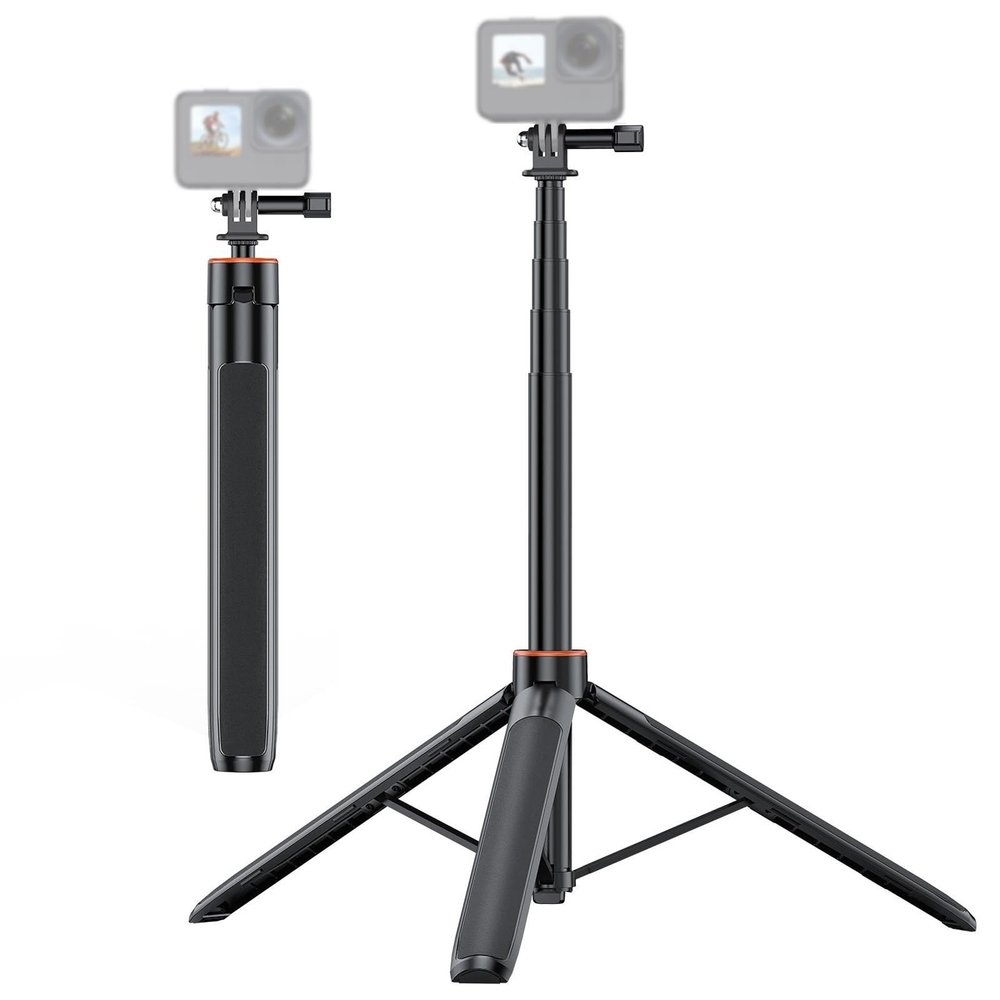 KIMISS Selfie Stick Tripod Extendable Aluminum Alloy Stand for Action Camera 54 Inch Adjustable Portable Travel Photography Vlogging Black