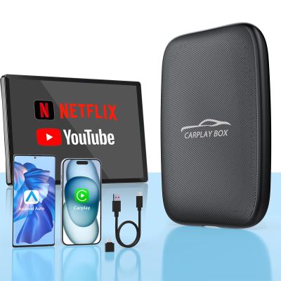 2026 New Wireless CarPlay Adapter Support Netflix/YouTube/TF, 5-in-1 Android Auto & Carplay Adapter with USB-A and USB-C Cables,Convert Wired to Wireless Apple Dongle, Video Box Car Play for iOS 10+