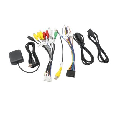 16 Pin Wiring Harness Set Compatible with Universal Car Android System USB Adapter GPS Antenna Mic Video CVBS Audio Aux RCA WiFi Cable