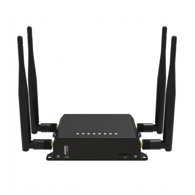 Industrial 4G LTE CPE Router, 300 Mbps WiFi, 4 LAN Ports, USB and SD Card Slots, Dual Use Home and Vehicle, Black