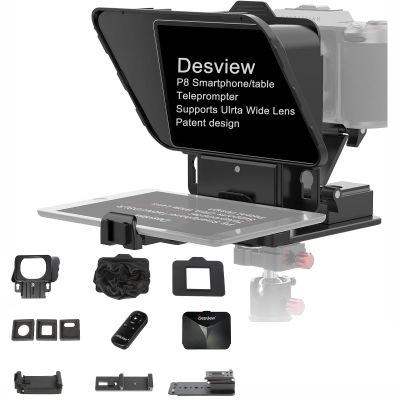 Desview P8 Teleprompter with Remote Control Work Foldable Design for Smartphone Camera, DSLR Webcam Tablet up to 11" Support for Live Streaming Video Recording YouTube TikTok Videos