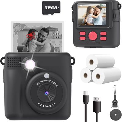 Instant Print Camera, 720P HD, Selfie Mode Digital Camera with DSE Cable Locker and Charging Cable Cam