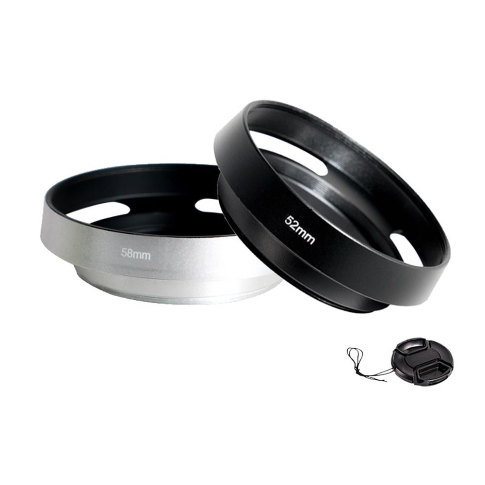 Lens Hood Hollow Light Shadow Metal Screw in Mount for Fuji for Nikon 37/39/40.5/46/49/52/55/58/67mm Cap Excellent(46mm,Black)