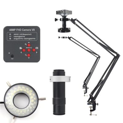 1-130X C-Mounted Microscope Camera - 55/48MP 4K HDMI USB LED for Image Acquisition(Square 5x5x1mm,EU)