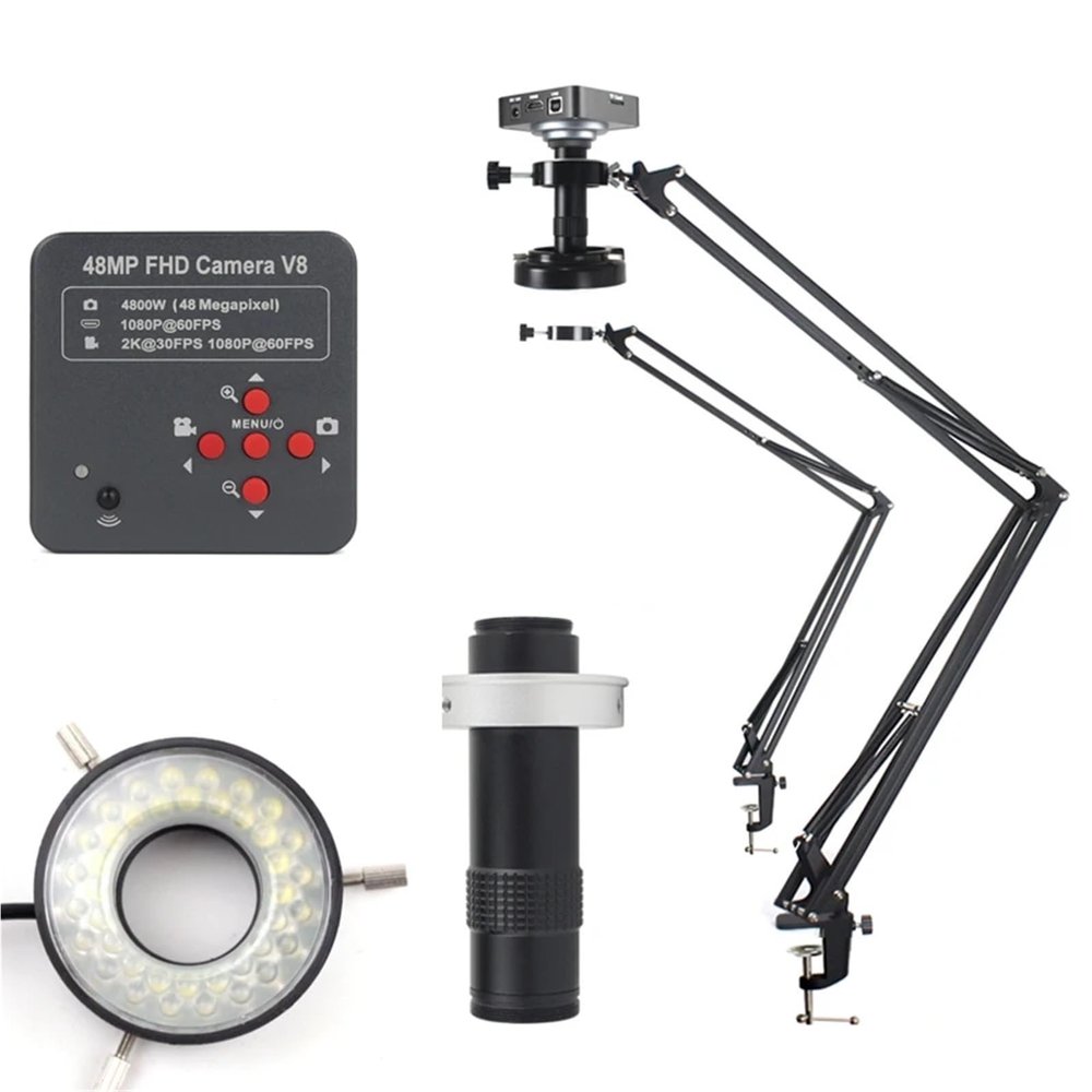 1-130X C-Mounted Microscope Camera - 55/48MP 4K HDMI USB LED for Image Acquisition(Square 5x5x1mm,EU)