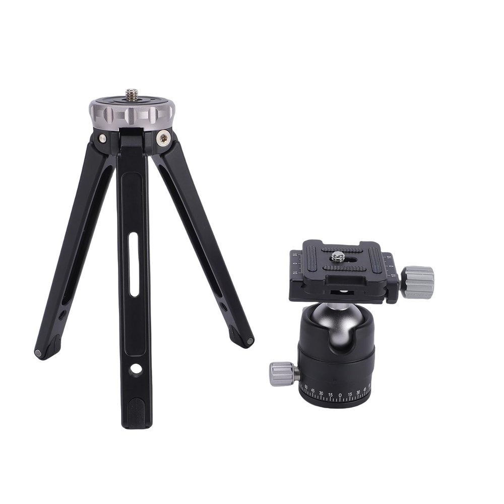 Gugxiom Aluminum Desktop Mini Tripod with 360 Ball Head, Arca Swiss Quick Release Plate Tabletop Camera Stand for DSLR Vlogging, 11lbs Load Adjustable Height Macro Video (Gray)