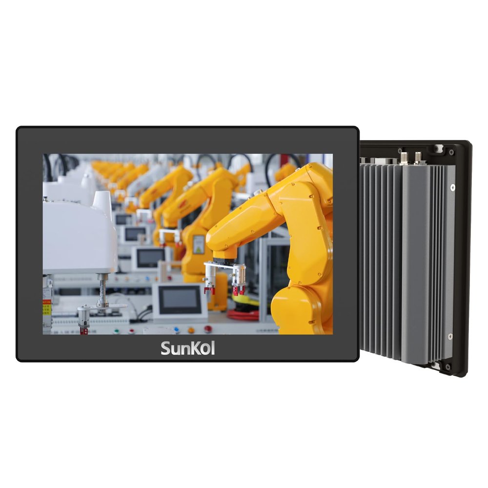 SunKol 10.1 inch Narrow Bezel Industrial Panel PC, Fanless Embedded Touchscreen, I5-7200U, 8GB DDR3 RAM 256GB SSD, IP65 Front, Windows 10 Pro, VESA Mount for Warehouse, Logistics, Automation