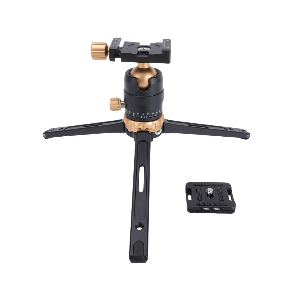 Gugxiom Aluminum Desktop Mini Tripod with 360 Ball Head, Arca Swiss Quick Release Plate Tabletop Camera Stand for DSLR Vlogging, 11lbs Load Adjustable Height Macro Video (Gold)