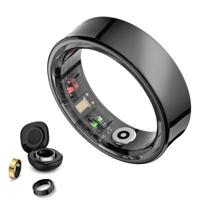 Smart Ring Health Tracker with Gesture Control & Charging Case (Black, 7)