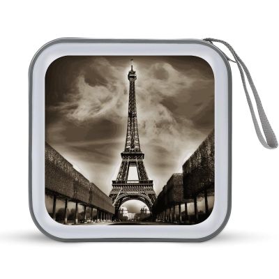 LPSBVNM 40-Sheet Capacity CD Case Storage Bag,Paris Eiffel Tower Printed Large Capacity CD Protective Storage Organizer Portable DVD Case for Car, Home,Office,Travel