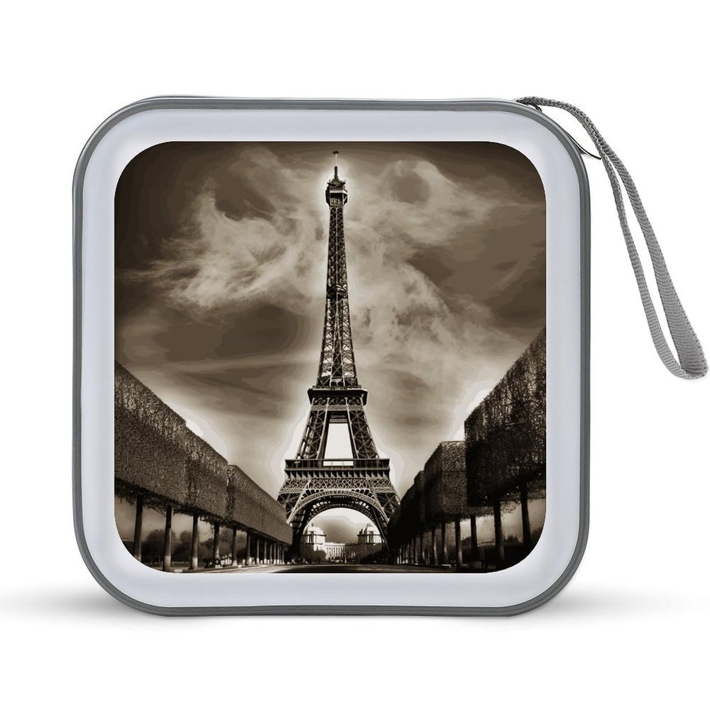 LPSBVNM 40-Sheet Capacity CD Case Storage Bag,Paris Eiffel Tower Printed Large Capacity CD Protective Storage Organizer Portable DVD Case for Car, Home,Office,Travel