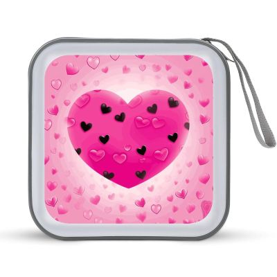 LPSBVNM 40-Sheet Capacity CD Case Storage Bag,Pink Love Heart Printed Large Capacity CD Protective Storage Organizer Portable DVD Case for Car, Home,Office,Travel