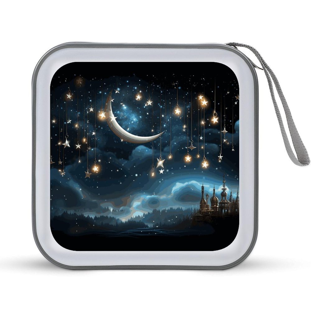 LPSBVNM 40-Sheet Capacity CD Case Storage Bag,Nightsky Hanging Moon Stars Printed Large Capacity CD Protective Storage Organizer Portable DVD Case for Car, Home,Office,Travel