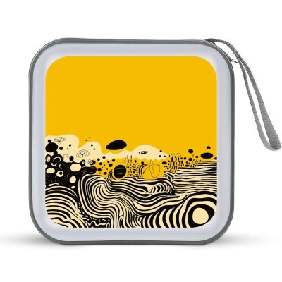 LPSBVNM 40-Sheet Capacity CD Case Storage Bag,Mustard Yellow And Black Printed Large Capacity CD Protective Storage Organizer Portable DVD Case for Car, Home,Office,Travel