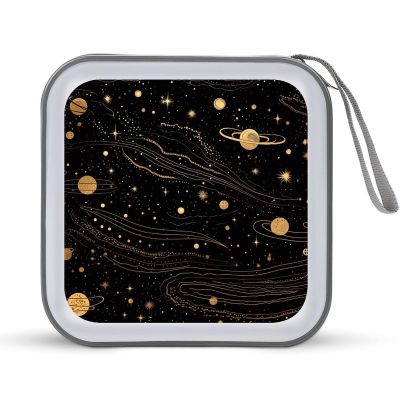 LPSBVNM 40-Sheet Capacity CD Case Storage Bag,Gold And Silver Space Themed Printed Large Capacity CD Protective Storage Organizer Portable DVD Case for Car, Home,Office,Travel