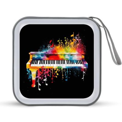 LPSBVNM 40-Sheet Capacity CD Case Storage Bag,Colorful Piano Keyboard Music Note Printed Large Capacity CD Protective Storage Organizer Portable DVD Case for Car, Home,Office,Travel